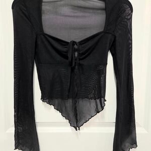 Women's Sheer Black Long Sleeve Crop-top